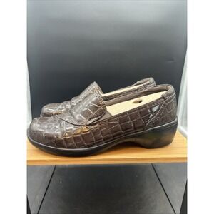 Clarks Bendables Shoes Womens 7.5 M May Poppy Loafers Brown Faux Leather Croc